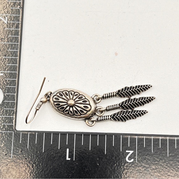South American Navajo Style Concho Feather Dangle Earrings - Picture 6 of 6